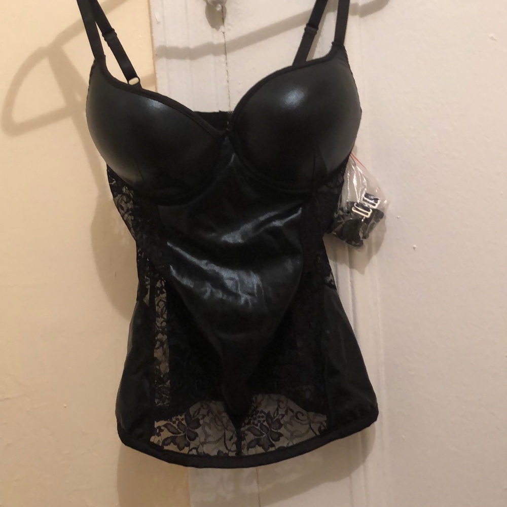 Lace and PU leather Bustier with Garters (M)